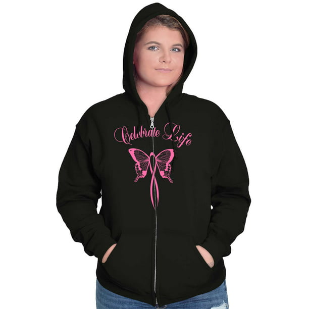 Breast Cancer Awareness ShirtCelebrate Life Pink Butterfly Zip Hoodie